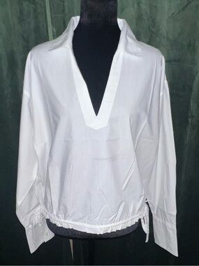 LOFT - NWT - Size M - Women's White V-Neck Drawstring Popover Top
